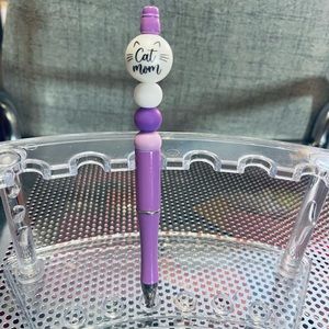 Cat mom purple bead ink pen